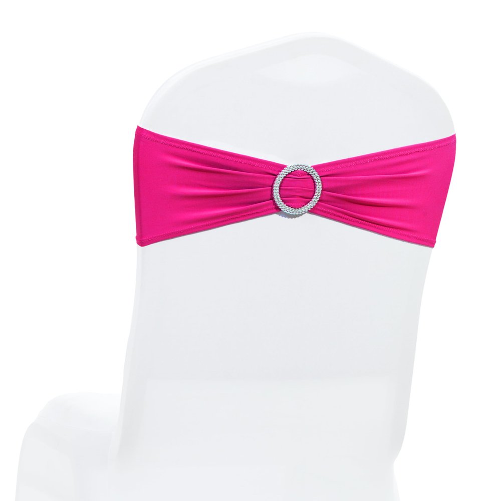 MDS Pack of 100 Spandex Chair Sashes Bow Premium Stretch Chair Cover Band with Buckle Slider Universal fits Elastic Dining Chair Ties for Wedding Party Banquet Events Decoration - Magenta