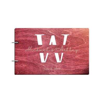 Just Customized Personalized Handmade Mr Mrs Wedding Guest Book for Bride and Groom Wood Alternative Custom Engraved Newlywed Marriage Album (Rosewood)