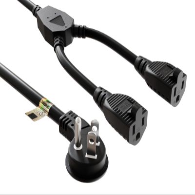 Cable Leader Ultra Low Profile Power Extension Cord Splitter Cable, 2 NEMA 5-15R to 1 NEMA 5-15P (16 AWG, 14 inches)