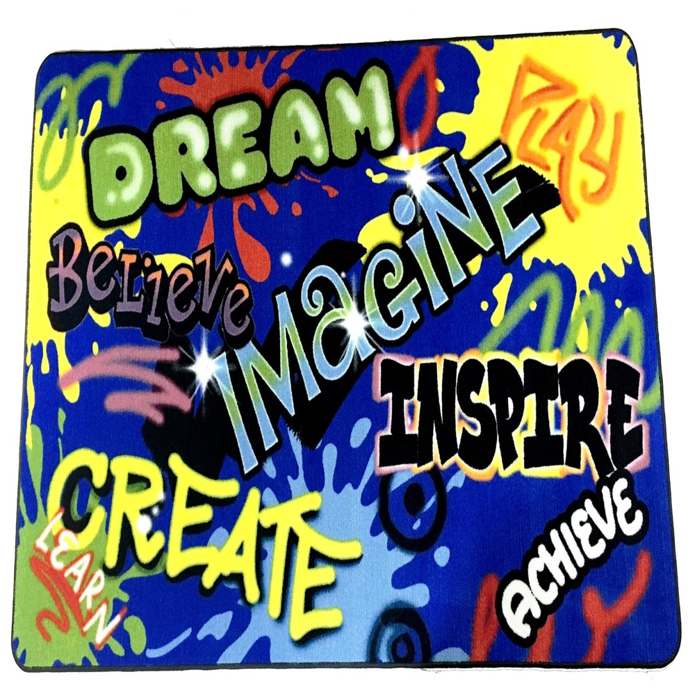 KIDCARPET.COM Inspiration Graffiti Decorative Classroom Rug | Modern Accent Carpet for Preschool Reading Corner Decor, 4' x 6'