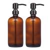 2 Pack 16 Ounce Boston Round Glass Bottles Soap Dispenser with Oil Rubbed Bronze Stainless Steel Pumps view 1