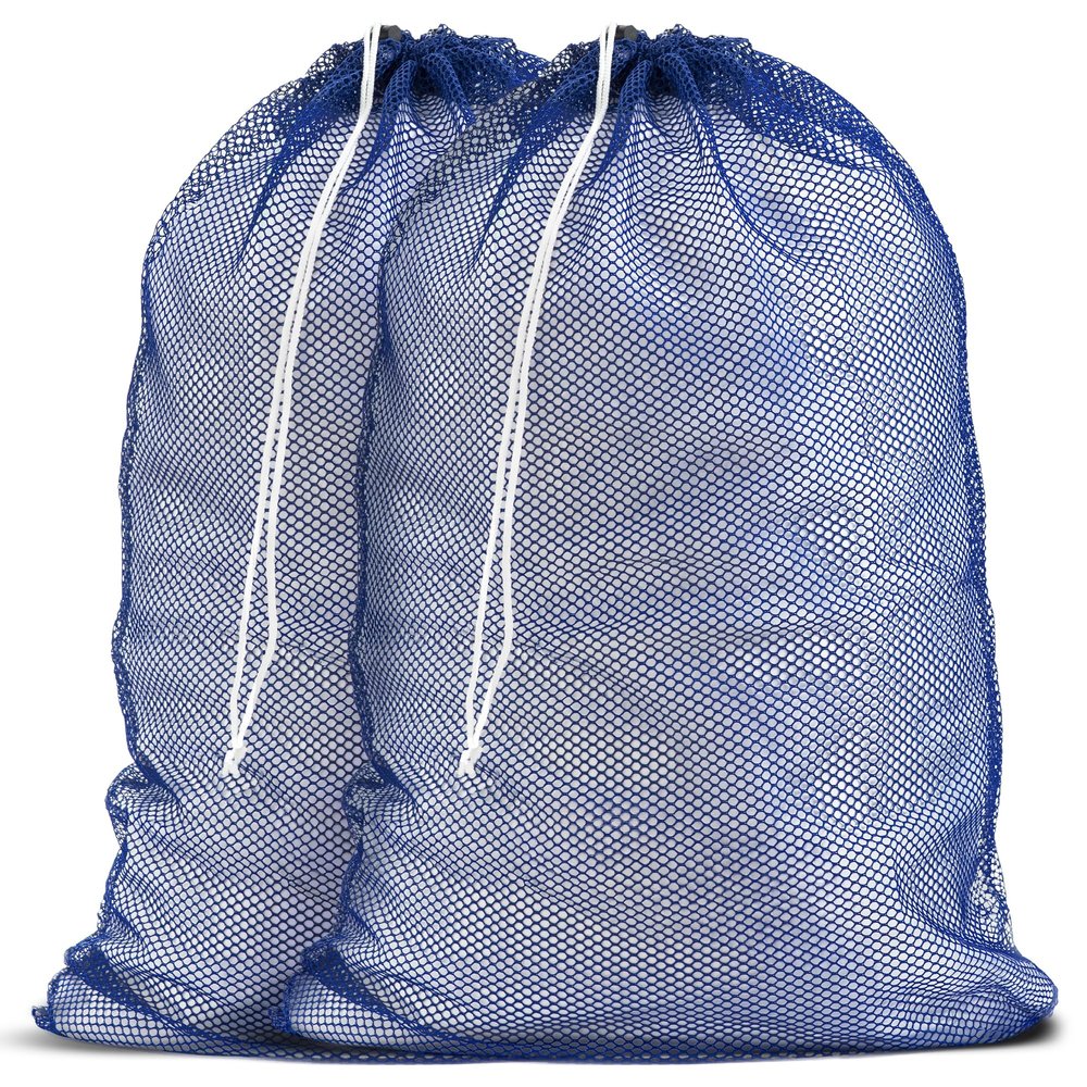 Handy Laundry Mesh XL Laundry Bags - Pack of 2 - Durable, Machine Washable with Secure Drawstring Closure - Perfect for College Dorms, Laundromats, Apartments (Blue, Large 24" x 36", 2-Pack)
