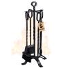 AMAGABELI GARDEN & HOME 5 Pieces Fireplace Tools Set Indoor Wrought Iron Fire Place Pit Large Poker Wood Stove Log Firewood Tongs Holder with Handles Modern Black Outdoor Accessories Kit view 1