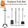 AMAGABELI GARDEN & HOME 5 Pieces Fireplace Tools Set Indoor Wrought Iron Fire Place Pit Large Poker Wood Stove Log Firewood Tongs Holder with Handles Modern Black Outdoor Accessories Kit view 2