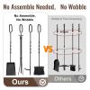 AMAGABELI GARDEN & HOME 5 Pieces Fireplace Tools Set Indoor Wrought Iron Fire Place Pit Large Poker Wood Stove Log Firewood Tongs Holder with Handles Modern Black Outdoor Accessories Kit view 3