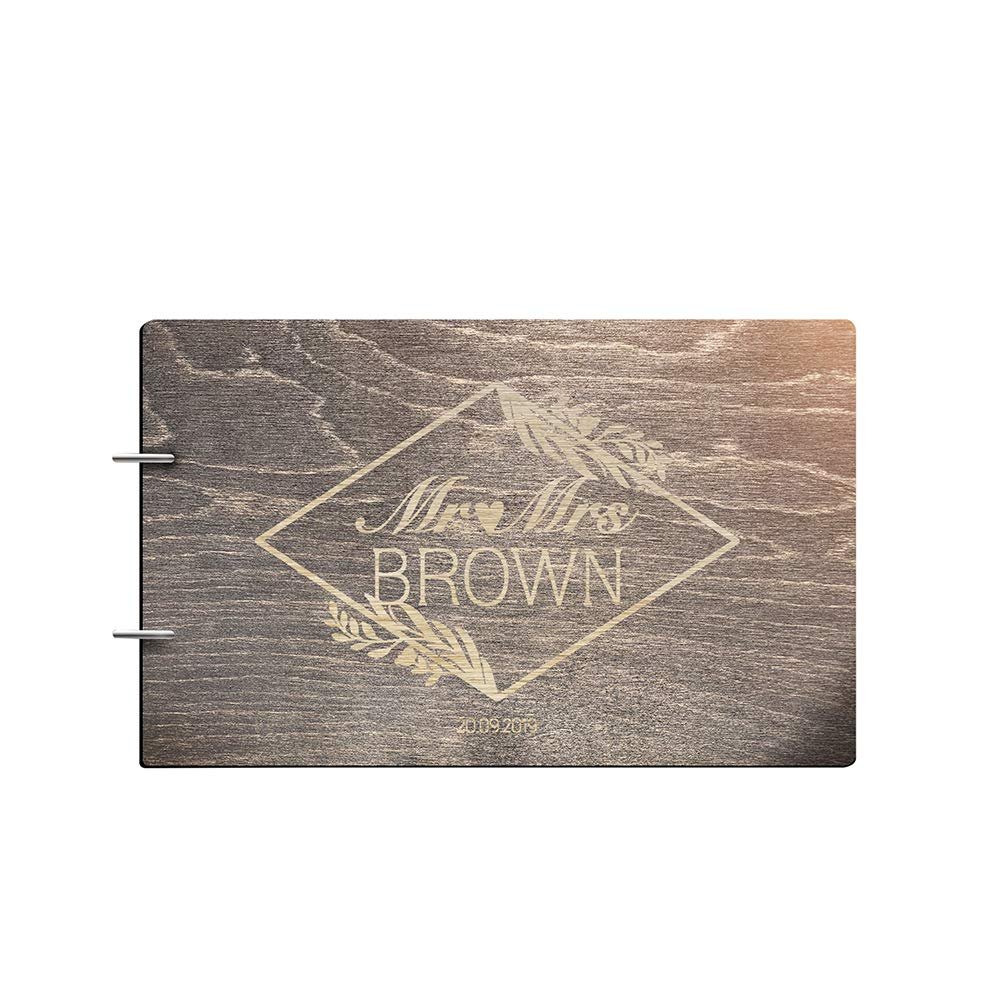 Just Customized Personalized Handmade Mr Mrs Wedding Guest Book for Bride and Groom Wood Alternative Custom Engraved Newlywed Marriage Album (Black Walnut)
