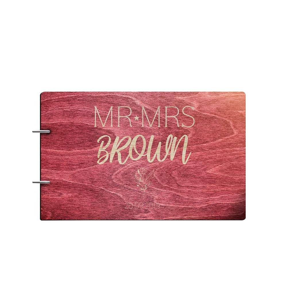 Just Customized Personalized Handmade Mr Mrs Wedding Guest Book for Bride and Groom Wood Alternative Custom Engraved Newlywed Marriage Album (Rosewood)