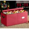 ZOBER Large Christmas Ornament Storage Box - Stores 54 4" Large Ornaments, With Dividers - Ornament Organizer Storage Box, Durable Christmas Containers Holder, Dual Zipper - Red view 2