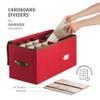 ZOBER Large Christmas Ornament Storage Box - Stores 54 4" Large Ornaments, With Dividers - Ornament Organizer Storage Box, Durable Christmas Containers Holder, Dual Zipper - Red view 3