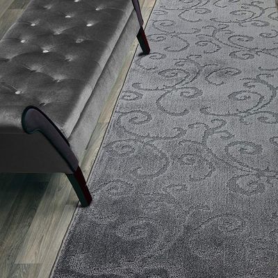 28 FT Long Non Slip Washable Carpet Runner Rug with Rubber Backing, Custom Floor Mat for Kitchen Hallway Stairs Bedroom Bathroom Entry, Scroll Anthracite Grey, Your Choice of Length