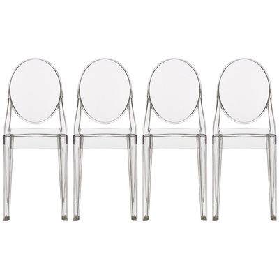 2xhome Set of 4 Louis Style Acrylic Ghost Stackable Dining Chairs, Armless Clear Transparent Oval Back Vanity Side Kitchen Chairs, Clear