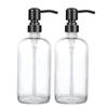 2 Pack Thick Clear Glass Boston Round Bottles /Oil Rubbed Bronze Stainless Steel Pumps, 16 Ounce Jar Soap Dispenser with Rustproof Pump for Essential Oil, Liquid Soap view 1