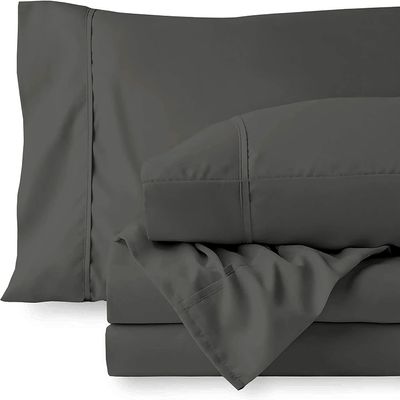4 PC Cotton Sheets Set, 600 Thread Count 100% Egyptian Cotton, 22 Inch deep Pocket of Fitted Sheet, Long-Staple Combed Cotton Best-Bedding Sheets for Bed, Dark Grey Solid, Queen Size.