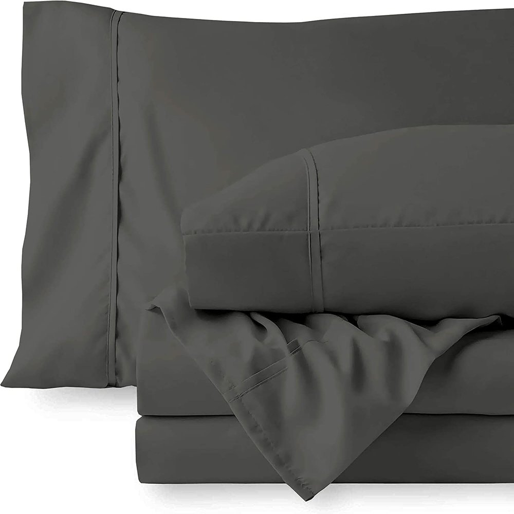 4 PC Cotton Sheets Set, 600 Thread Count 100% Egyptian Cotton, 22 Inch deep Pocket of Fitted Sheet, Long-Staple Combed Cotton Best-Bedding Sheets for Bed, Dark Grey Solid, Queen Size.