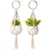Dahey Mini Macrame Plant Car Accessories Rear View Mirrior Charm Cute Hanging Rearview Car Decor Boho Small Hanger with Artificial Succulent Plants for Plant Lover, 2 Pcs, 10.5 inch, White view 1