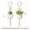 Dahey Mini Macrame Plant Car Accessories Rear View Mirrior Charm Cute Hanging Rearview Car Decor Boho Small Hanger with Artificial Succulent Plants for Plant Lover, 2 Pcs, 10.5 inch, White view 3