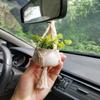Dahey Mini Macrame Plant Car Accessories Rear View Mirrior Charm Cute Hanging Rearview Car Decor Boho Small Hanger with Artificial Succulent Plants for Plant Lover, 2 Pcs, 10.5 inch, White view 4