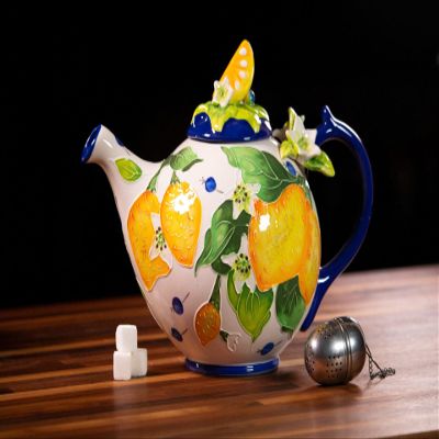 Blue Sky Rutaceae Home Kitchen Lemon Ceramic Teapot 10" 3011978