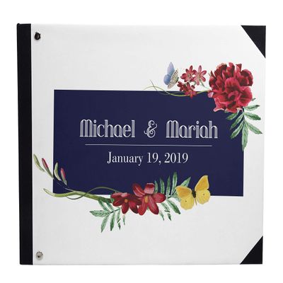 Darling Souvenir White Floral Frame Wedding Guest Book Hardbound Guest Sign-in Book Guest Registry Guestbook-9 x 12 Inches