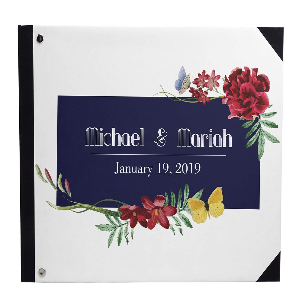 Darling Souvenir White Floral Frame Wedding Guest Book Hardbound Guest Sign-in Book Guest Registry Guestbook-9 x 12 Inches