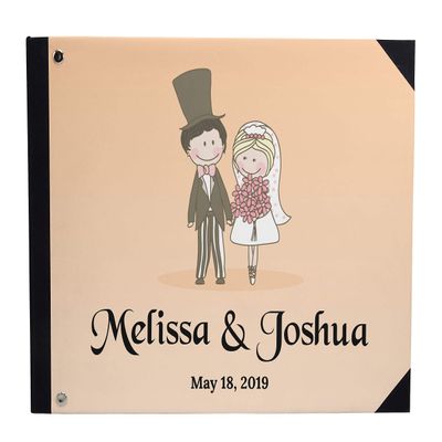 Darling Souvenir Orange Couple Printed Wedding Guest Book Hardbound Cover Sign in Book Registry Scrapbook-9 x 12 Inches