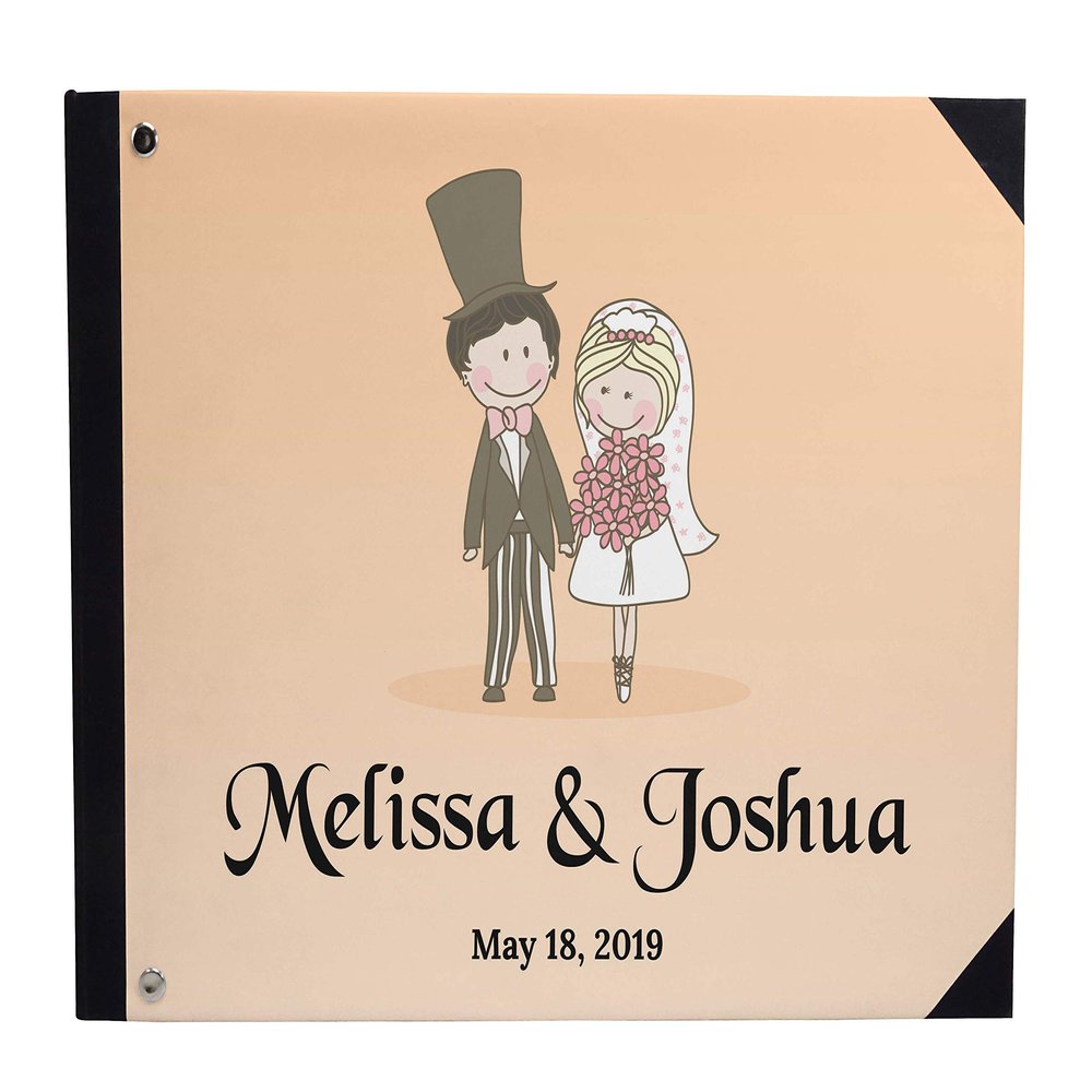 Darling Souvenir Orange Couple Printed Wedding Guest Book Hardbound Cover Sign in Book Registry Scrapbook-9 x 12 Inches