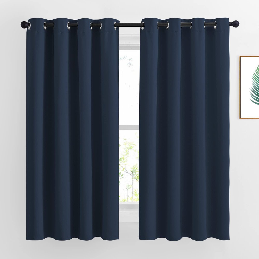 NICETOWN Blackout Curtains and Drapes for Kitchen - Thermal Insulated Solid Grommet Top Blackout Panels/Draperies for Kid's Room (Navy, 1 Pair, 52 x 63 Inch)