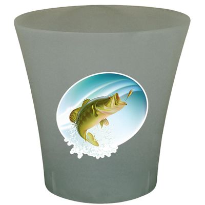 3 Gallon Oval Shaped Wastebasket in a Gray Plastic Finish Featuring Your Choice of an Animal Themed Vinyl Decal - Free Trash Bag Included (Bass Spash)