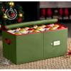 ZOBER Large Christmas Ornament Storage Box - Stores 54 4" Large Ornaments, With Dividers - Ornament Organizer Storage Box, Durable Christmas Containers Holder, Dual Zipper - Green view 2