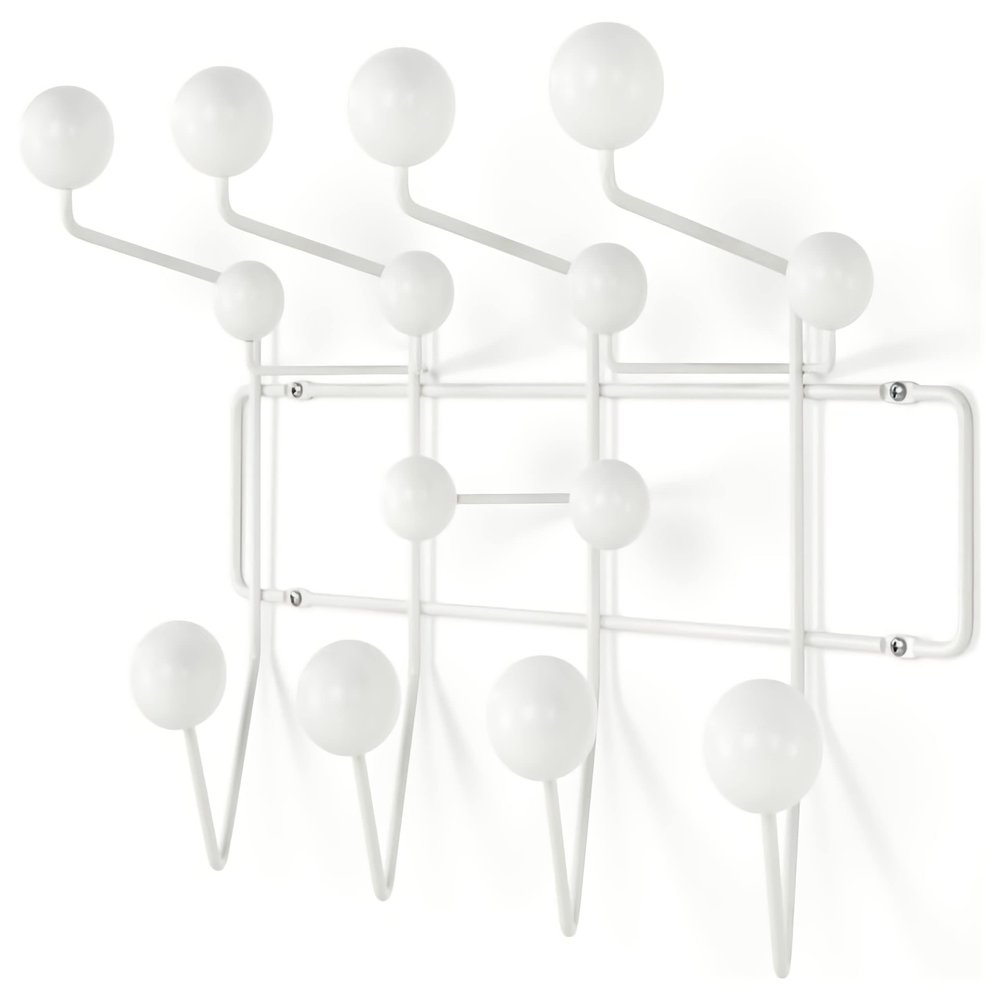 Classic Mid Century Hang it All Coat Rack, Modern Wall Mounted Hooks with Painted Solid Wooden Balls(Multi Colors Available) (White)