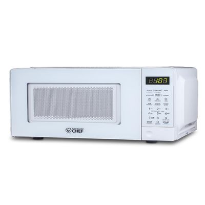 COMMERCIAL CHEF 0.7 Cubic Foot Microwave with 10 Power Levels, Small Microwave with Pull Handle, 700W Countertop up to 99 Minute Timer and Digital Display, White