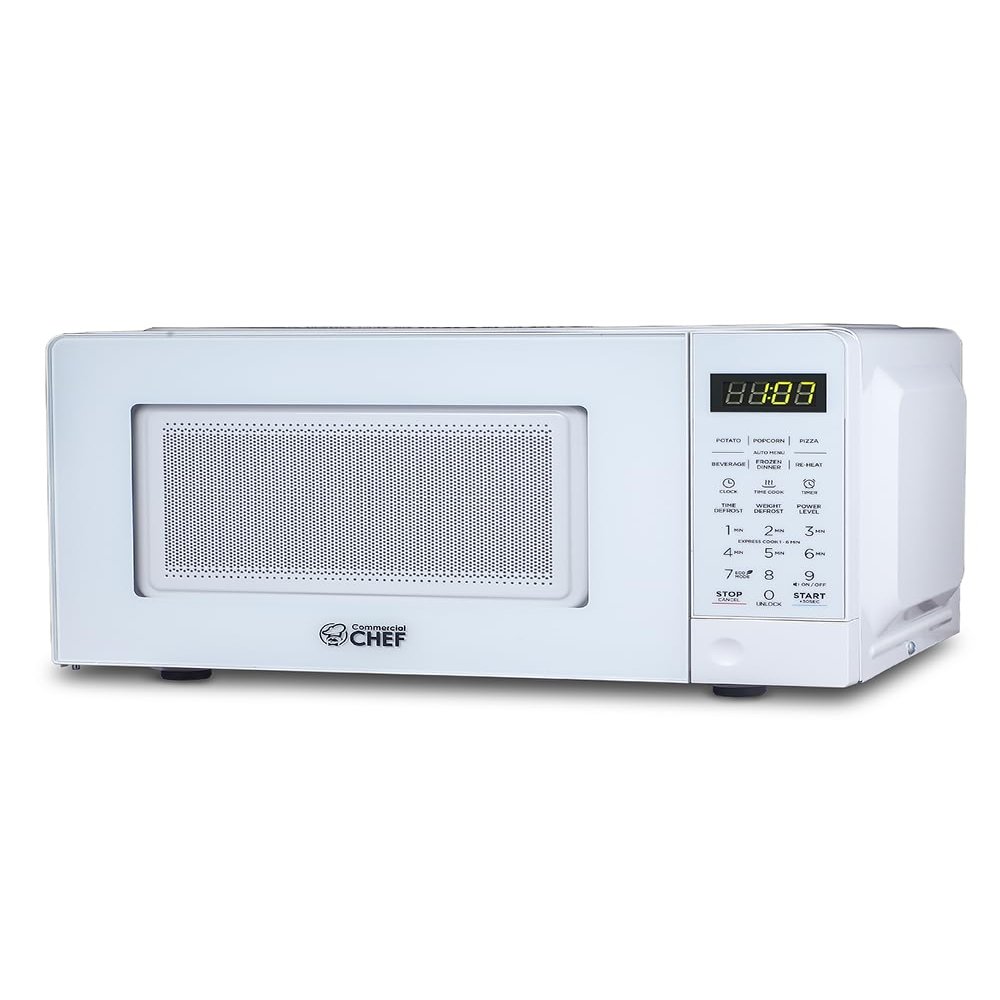COMMERCIAL CHEF 0.7 Cubic Foot Microwave with 10 Power Levels, Small Microwave with Pull Handle, 700W Countertop up to 99 Minute Timer and Digital Display, White