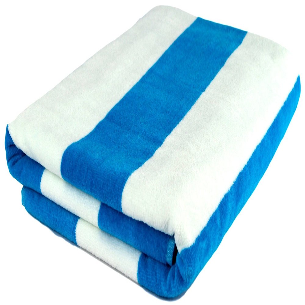 Puffy Cotton Premium Luxury Cabana Striped Terry Velour Beach Towel, 100% Cotton, Super Soft and Absorbent (Set of 8 pcs, Aqua)