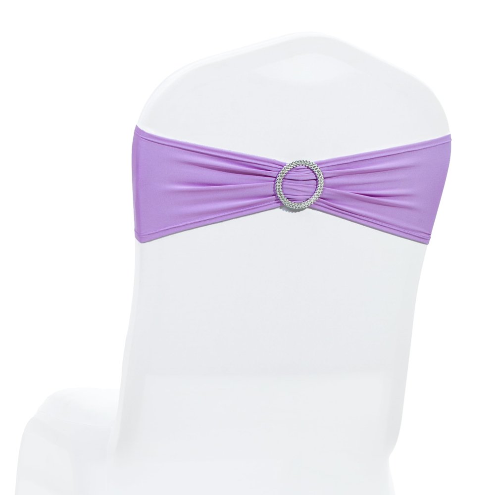 MDS Pack of 150 Spandex Chair Sashes Bows Universal fits Elastic Stretch Chair Bands Ties with Buckle Slider Bow for Wedding Decoration Spandex Slider Sashes Bow - Lavender