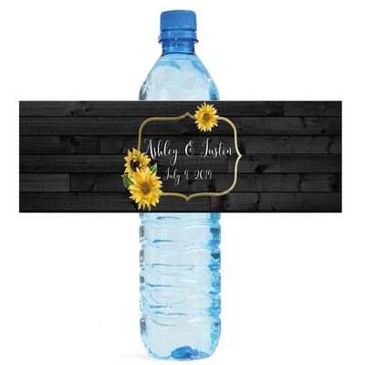DesignThatSign Sunflower Frame on Rustic Wood Themed Water Bottle Labels, Great for Wedding Birthday Anniversary
