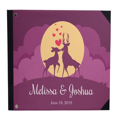 Darling Souvenir Purple Deer Love Silhouette Hardbound Cover Printed Anniversary Wedding Guestbook Scrap Book-9 x 12 Inches