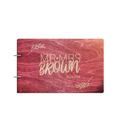 Just Customized Personalized Handmade Mr Mrs Wedding Guest Book for Bride and Groom Wood Alternative Custom Engraved Newlywed Marriage Album (Rosewood)