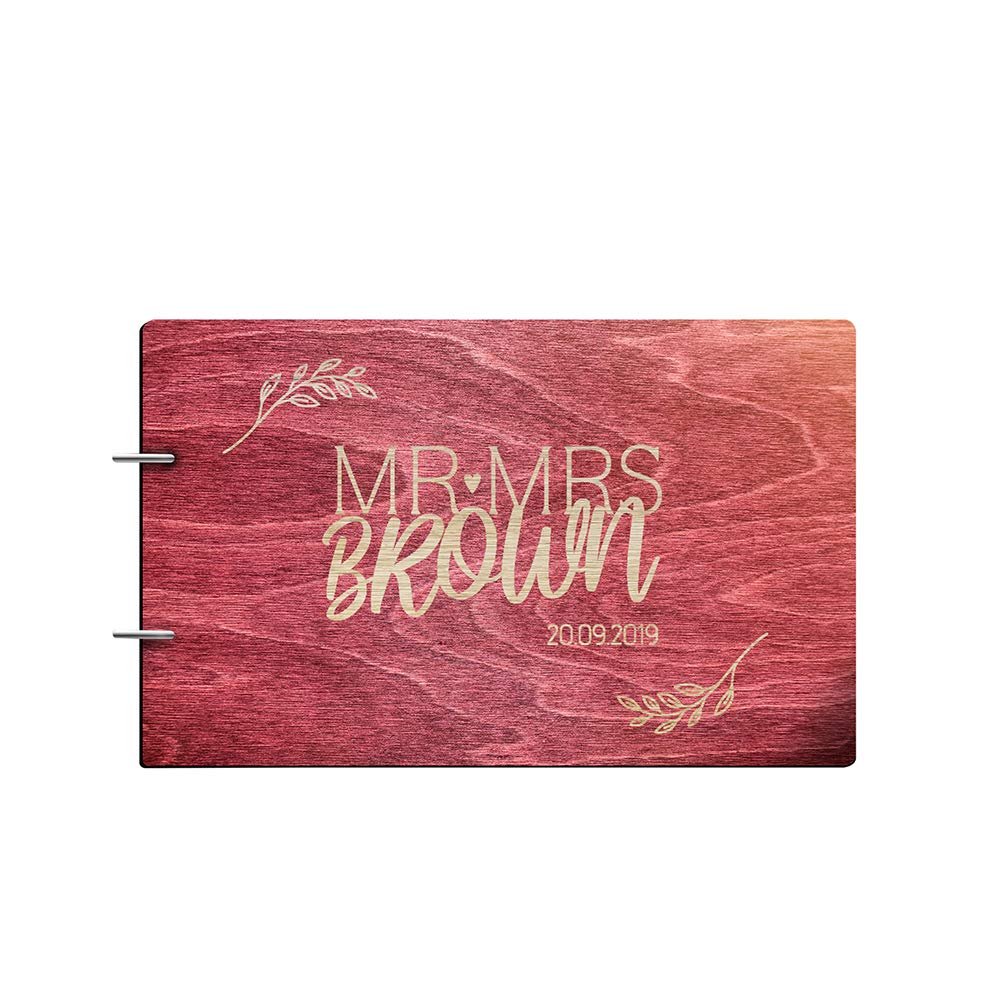 Just Customized Personalized Handmade Mr Mrs Wedding Guest Book for Bride and Groom Wood Alternative Custom Engraved Newlywed Marriage Album (Rosewood)