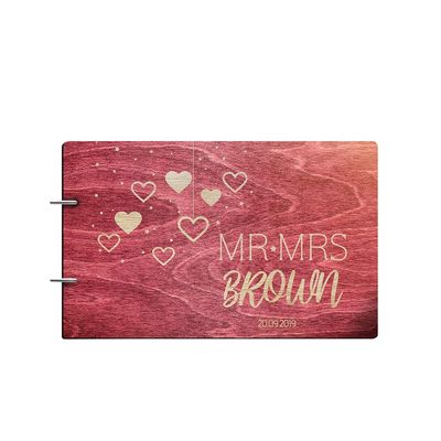 Just Customized Personalized Handmade Mr Mrs Wedding Guest Book for Bride and Groom Wood Alternative Custom Engraved Newlywed Marriage Album (Rosewood)