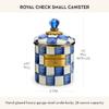 MACKENZIE-CHILDS Small Enamel Canister, Kitchen Storage Container for Flour and Sugar, 1.13 Liters, Blue-and-White Royal Check view 4