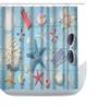 Amagical Colorful Starfish and Marine Items on Blue Wooden Background 4 Piece Bathroom Mat Set Shower Curtain Set Bathroom Mat Contour Mat Toilet Cover Fabric Waterproof Shower Curtain with 12 Hooks view 2