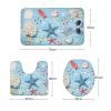 Amagical Colorful Starfish and Marine Items on Blue Wooden Background 4 Piece Bathroom Mat Set Shower Curtain Set Bathroom Mat Contour Mat Toilet Cover Fabric Waterproof Shower Curtain with 12 Hooks view 4