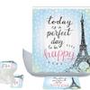 Amagical Perfect Day Paris Eiffel Tower Polka Dot Blue Background 16 Piece Bathroom Mat Set Shower Curtain Set Bathroom Mat Contour Mat Toilet Cover Fabric Waterproof Shower Curtain with 12 Hooks view 1