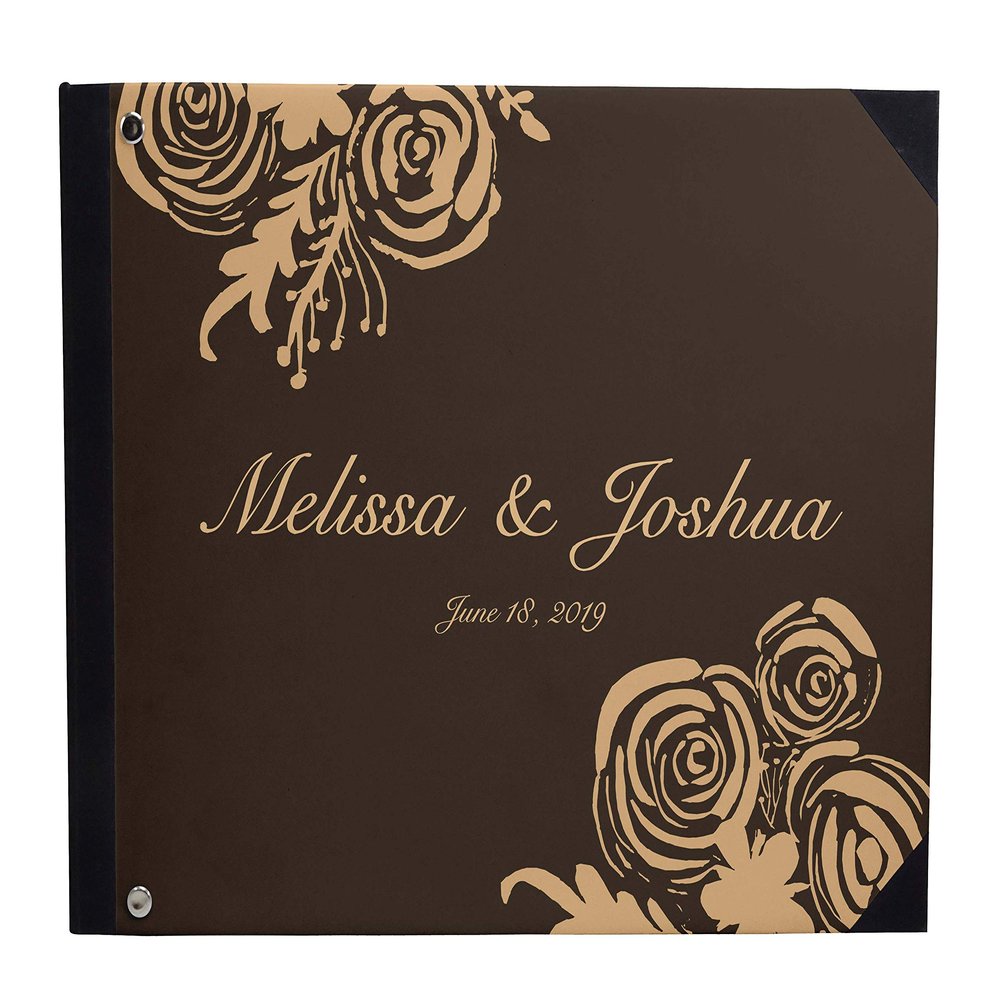 Darling Souvenir Brown Floral Wedding Guestbook Hardbound Cover Printed Anniversary Wedding Guest Registry-9 x 12 Inches
