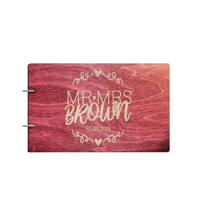 Just Customized Personalized Handmade Mr Mrs Wedding Guest Book for Bride and Groom Wood Alternative Custom Engraved Newlywed Marriage Album (Rosewood)