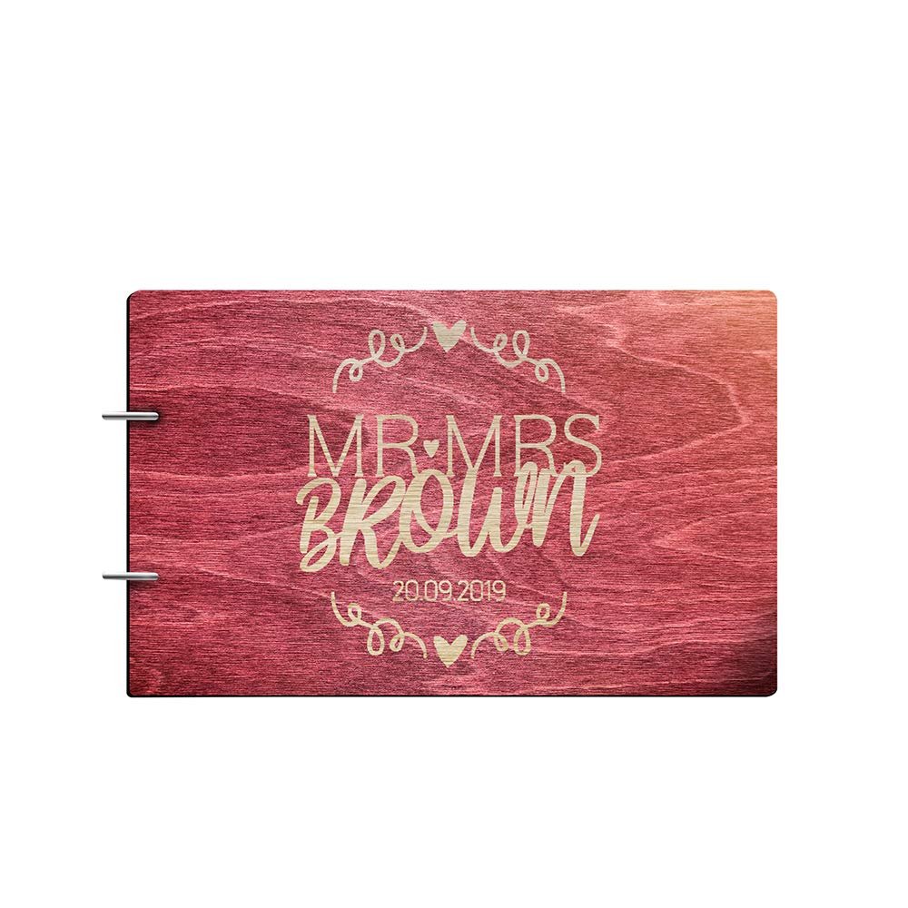 Just Customized Personalized Handmade Mr Mrs Wedding Guest Book for Bride and Groom Wood Alternative Custom Engraved Newlywed Marriage Album (Rosewood)