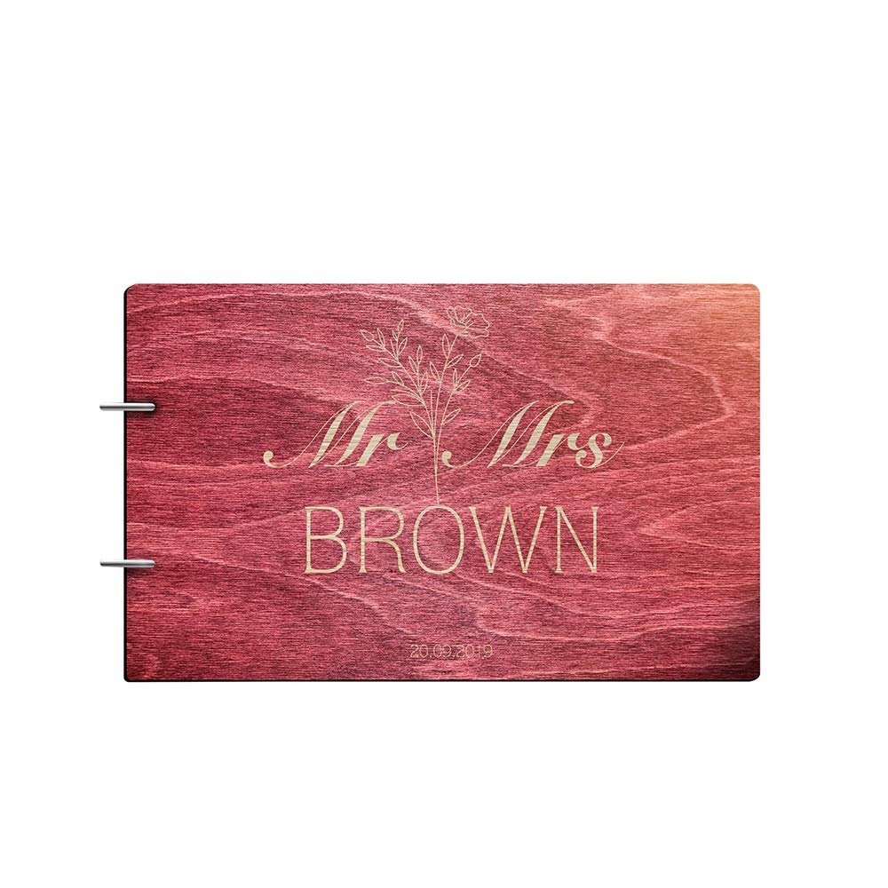 Just Customized Personalized Handmade Mr Mrs Wedding Guest Book for Bride and Groom Wood Alternative Custom Engraved Newlywed Marriage Album (Rosewood)