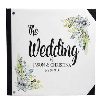 Darling Souvenir White Floral Printed Wedding Guest Book Hardbound Cover Sign in Book Registry Scrapbook-9 x 12 Inches