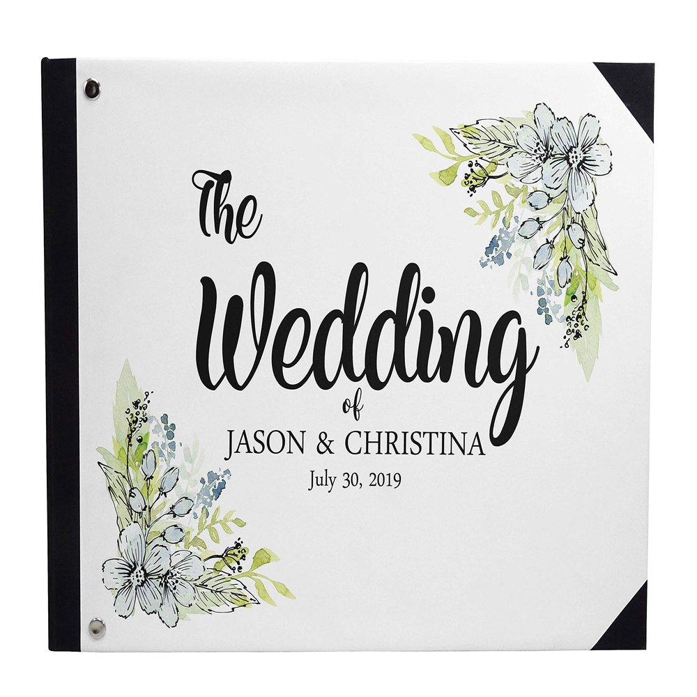 Darling Souvenir White Floral Printed Wedding Guest Book Hardbound Cover Sign in Book Registry Scrapbook-9 x 12 Inches