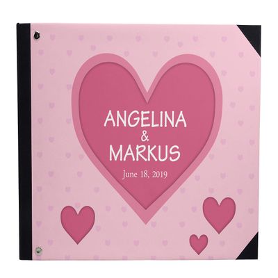 Darling Souvenir Pink Hearts & Polka Dot Wedding Guestbook Hardbound Cover Printed Anniversary Wedding Guest Registry-9 x 12 Inches